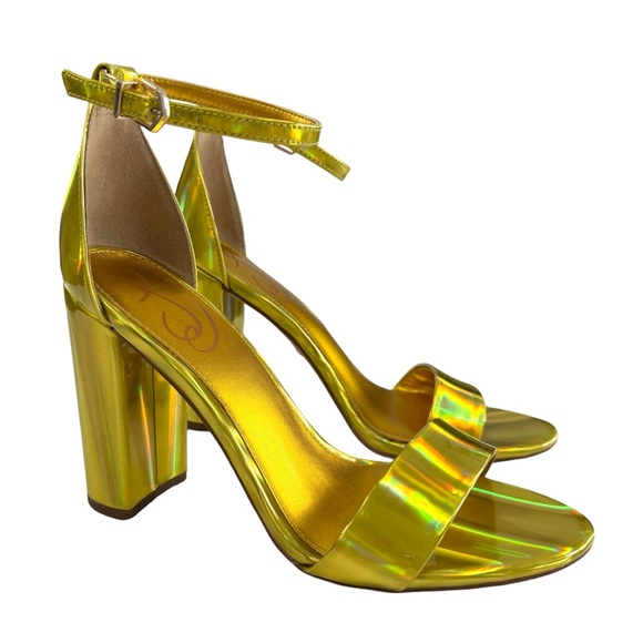 NWOT Sam Edelman Yaro Mimosa Gold Block Heel Ankle Strap Sandals Size 7.5M - Picture 3 of 16